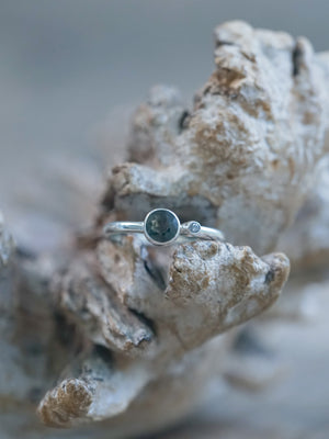 Sapphire and Salt and Pepper Diamond Ring using Recycled sterling silver