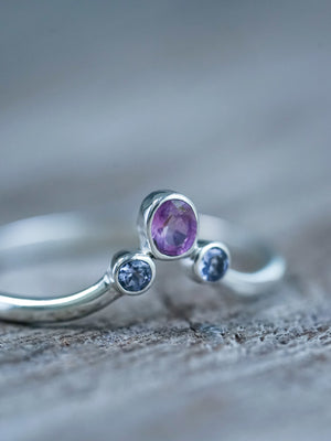 Sapphire and Tanzanite Ring in recycled sterling silver