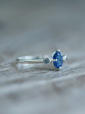 Sapphire and Aquamarine Ring with Prongs - Gardens of the Sun | Ethical Jewelry