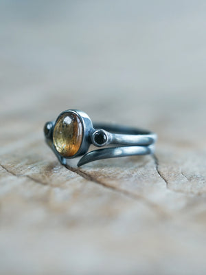 Sapphire and Black Spinel Ring Set