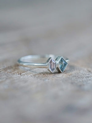 Shield Sapphire and Hexagon Tourmaline Ring