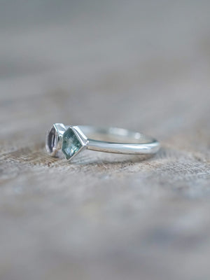 Shield Sapphire and Hexagon Tourmaline Ring