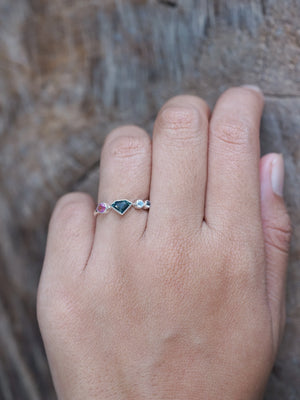 Shield Sapphire and Moonstone Ring