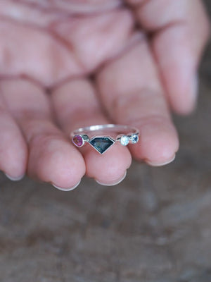 Shield Sapphire and Moonstone Ring