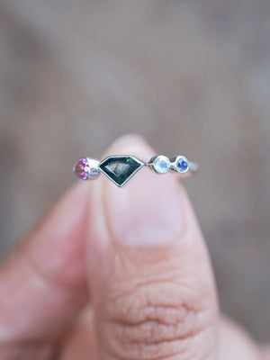 Shield Sapphire and Moonstone Ring