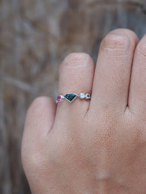 Shield Sapphire and Moonstone Ring