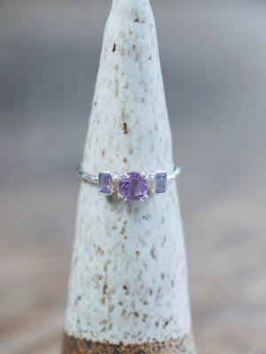Silver Amethyst and Sapphire Ring