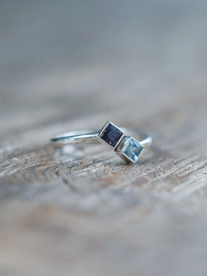 Silver Double Square Sapphire Ring