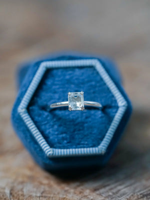 Silver Emerald Cut Aquamarine Ring