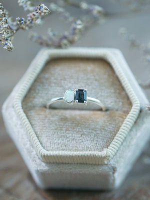 Silver Opal and Spinel Ring