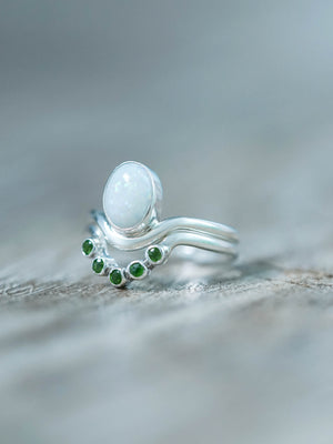 Silver Opal and Tsavorite Green Garnet Ring Set