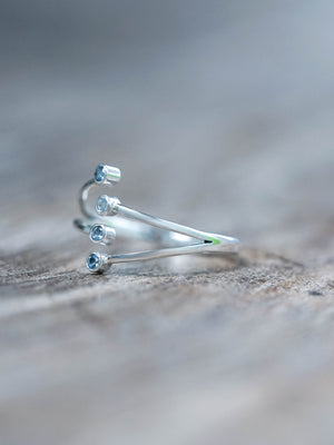Silver Open Hug Aquamarine Band Ring