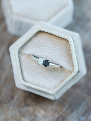 Silver Oval Opal and Spinel Ring