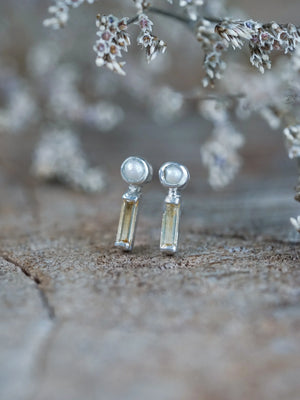 Silver Pearl and Citrine Stud Earrings