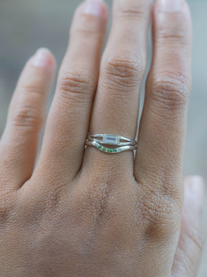 Silver Powellite and Tsavorite Garnet Ring Set