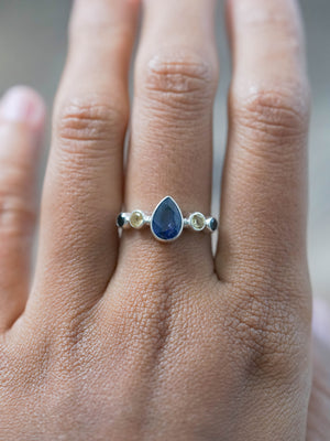 Silver Purple Spotted Sapphire, Citrine and Black Spinel Ring