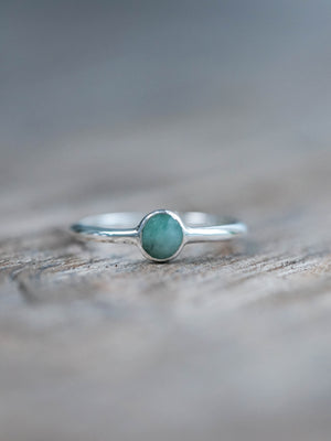 Silver Rose Cut Emerald Ring