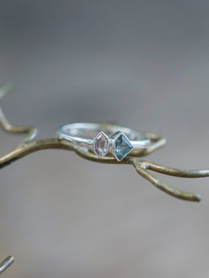 Silver Shield Sapphire and Hexagon Tourmaline Ring