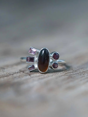 Silver Tea Opal and Sapphire Ring