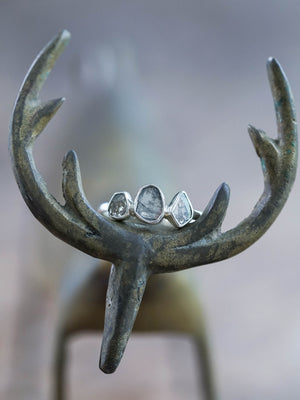 Silver Three Diamond Slice Engagement Ring