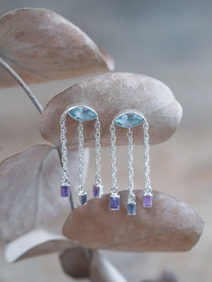 Silver Topaz and Sapphire Dangling Earrings