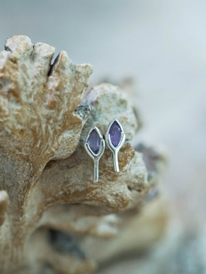 Silver Wishing Bone Amethyst Stud Earrings