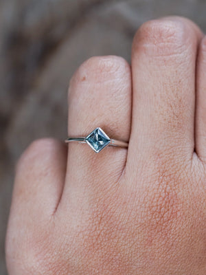 Square Blue Sapphire Engagement Ring