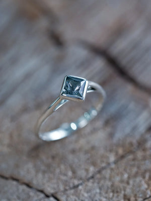 Square Blue Sapphire Ring in Silver
