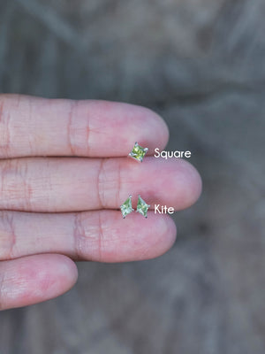 Square Green Sapphire Earrings in Sterling Silver