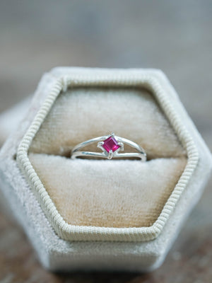 Square Ruby Ring in Recycled Sterling Silver