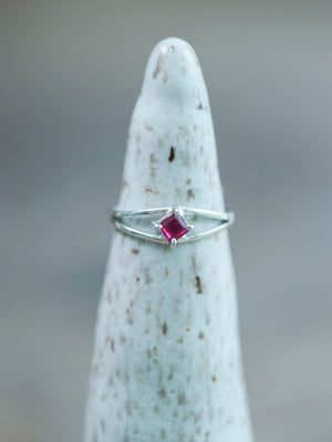 Square Ruby Ring in Sterling Silver