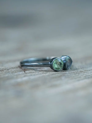 Sterling Silver Apatite and Tanzanite Ring