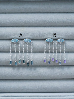 Sterling Silver Blue Topaz and Blue Sapphire Dangling Earrings