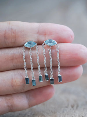 Sterling Silver Blue Topaz and Sapphire Dangling Earrings