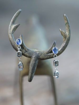 Sterling Silver Kyanite and Sapphire Dangle Earrings