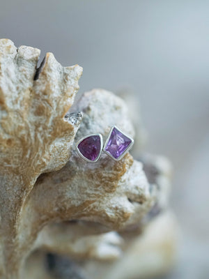 Sterling Silver Mismatched Ruby Stud Earrings