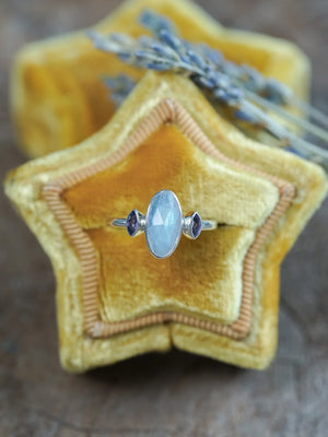 Sterling Silver Moonstone and Amethyst Ring