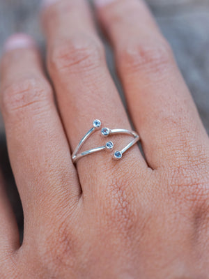 Sterling Silver Open Hug Aquamarine Band Ring