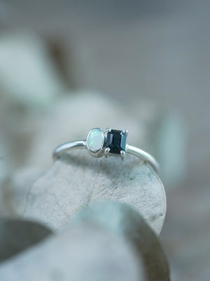 Sterling Silver Oval Opal and Spinel Ring