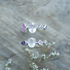 Sterling Silver Oval Rose Quartz and Sapphire Rings