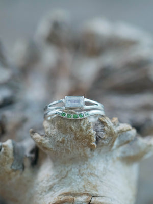 Sterling Silver Powellite and Green Garnet Ring Set