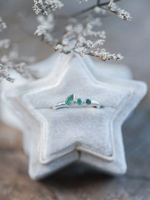 Sterling Silver Round and Pear Emerald Ring