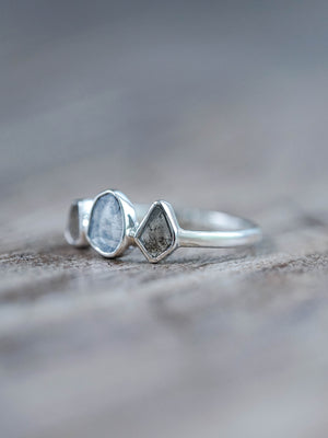 Sterling Silver Three Diamond Slice Engagement Ring