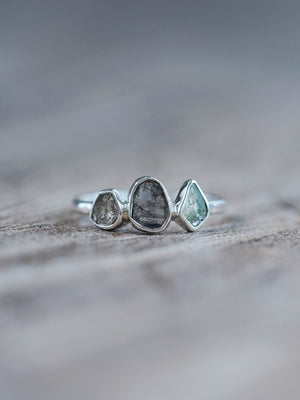 Sterling Silver Three Diamond Slice Ring