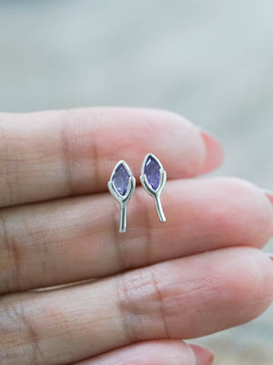 Sterling Silver Wishing Bone Amethyst Stud Earrings