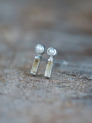Stud Pearl and Citrine Earrings in Silver