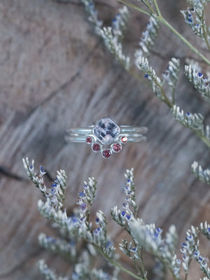 Stunning Montana Sapphire and Spinel Ring Set in recycled sterling silver
