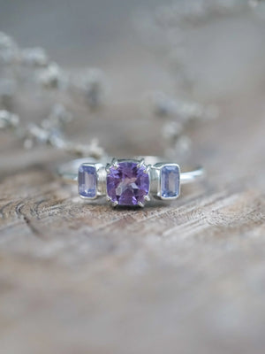Sustainable Amethyst and Sapphire Ring