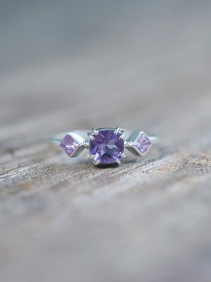 Sustainable Amethyst and Sapphire Ring in Sterling Silver