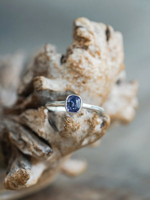Sustainable Cushion Cut Blue Sapphire Ring in Sterling Silver